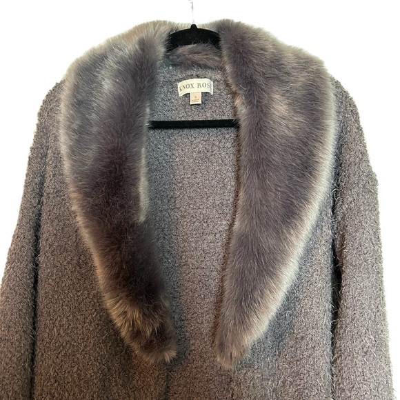 Knox Rose Gray Open Front Cardigan Sweater Faux Fur Detachable Collar Sz. S - Picture 6 of 15
